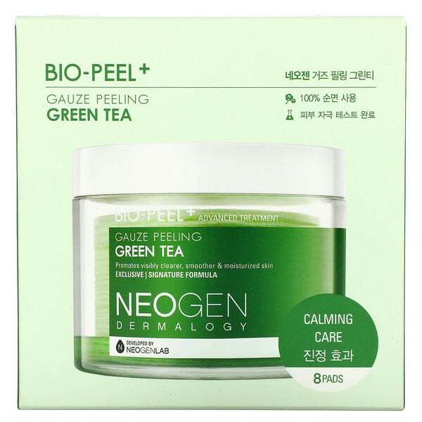 Bio-Peel+ Марлевый пилинг с зеленым чаем, 8 подушечек по 0,32 ж. унц. (9,5 мл) каждая Neogen