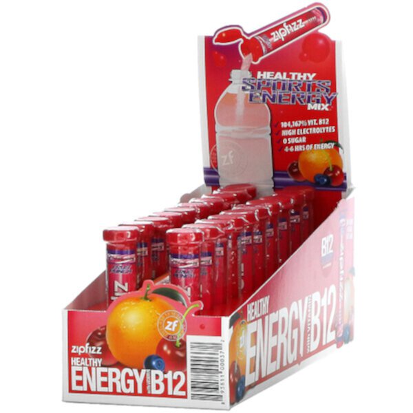 Healthy Sports Energy Mix с витамином B12, фруктовый пунш, 20 тюбиков по 0,39 унции (11 г) каждый Zipfizz