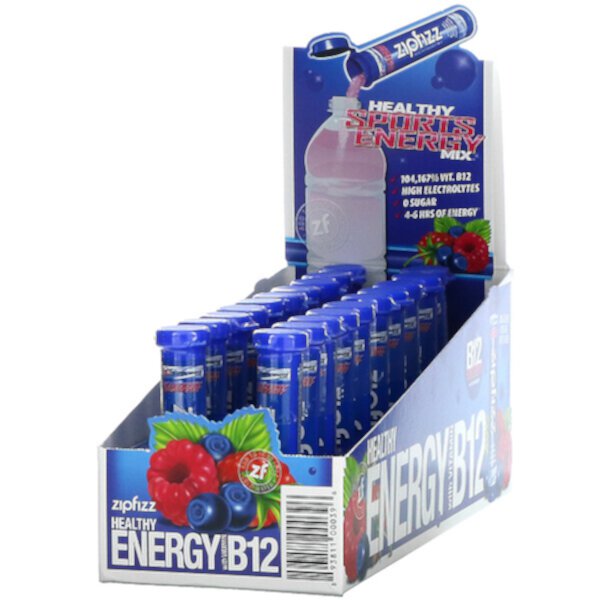 Healthy Sports Energy Mix с витамином B12, черника и малина, 20 тюбиков по 0,39 унции (11 г) каждый Zipfizz
