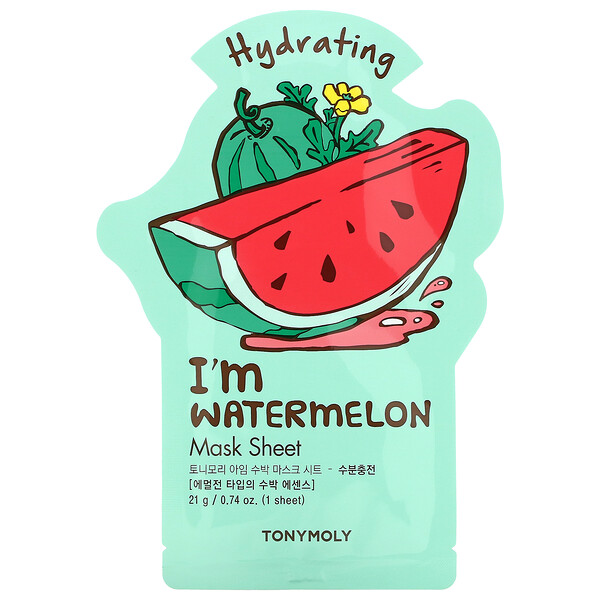 I'm Watermelon, Увлажняющая тканевая маска для красоты, 1 лист, 0,74 унции (21 г) TONYMOLY