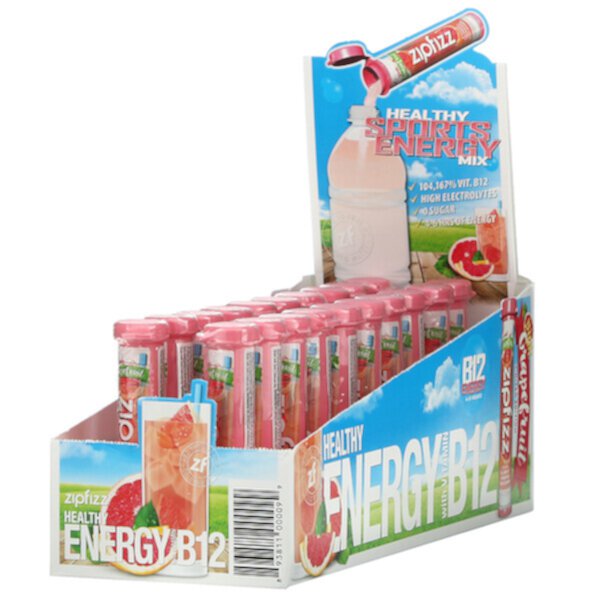 Healthy Sports Energy Mix с витамином B12, розовый грейпфрут, 20 тюбиков по 0,39 унции (11 г) каждый Zipfizz