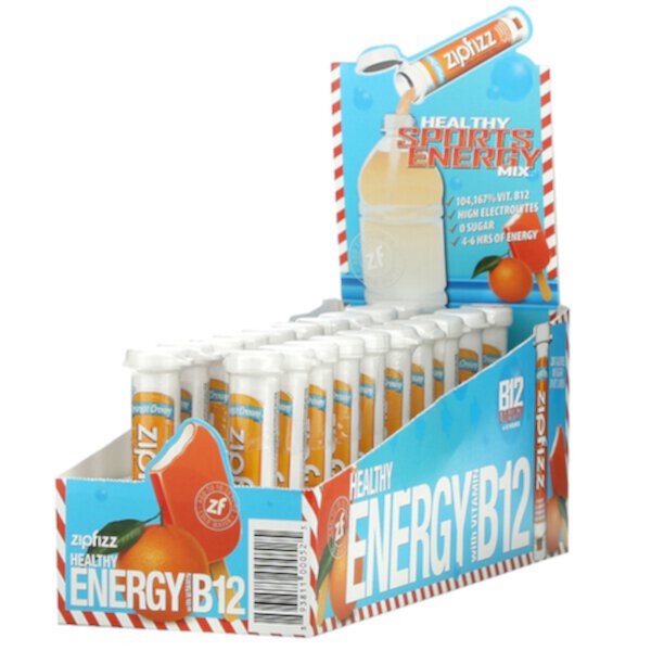 Healthy Sports Energy Mix с витамином B12, апельсиновый крем, 20 тюбиков по 0,39 унции (11 г) каждый Zipfizz