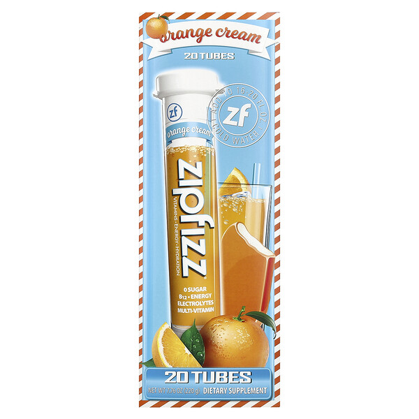 Energy Drink Mix, Orange Cream (Крем), 20 Tubes, 0.39 oz (Унции) (11 g) Each Zipfizz