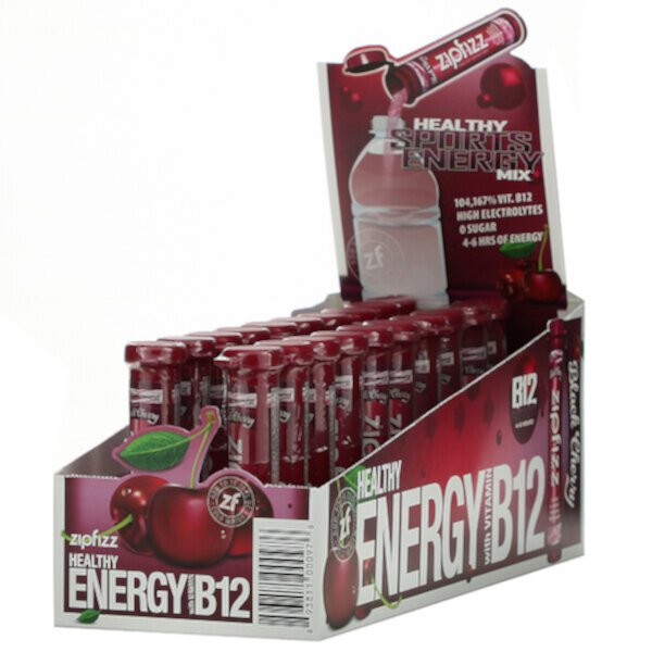 Healthy Sports Energy Mix с витамином B12, черная вишня, 20 тюбиков по 0,39 унции (11 г) каждый Zipfizz