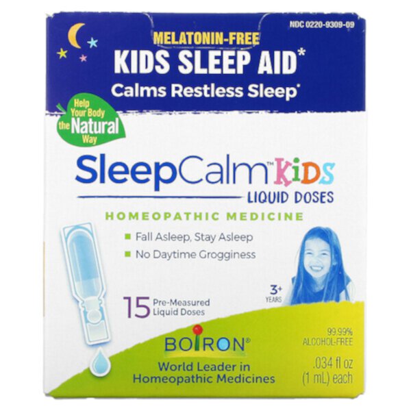 Kids, SleepCalm Liquid Doses, от 3 лет, без мелатонина, 15 заранее отмеренных жидких доз, по 0,034 жидких унций (1 мл) каждая Boiron