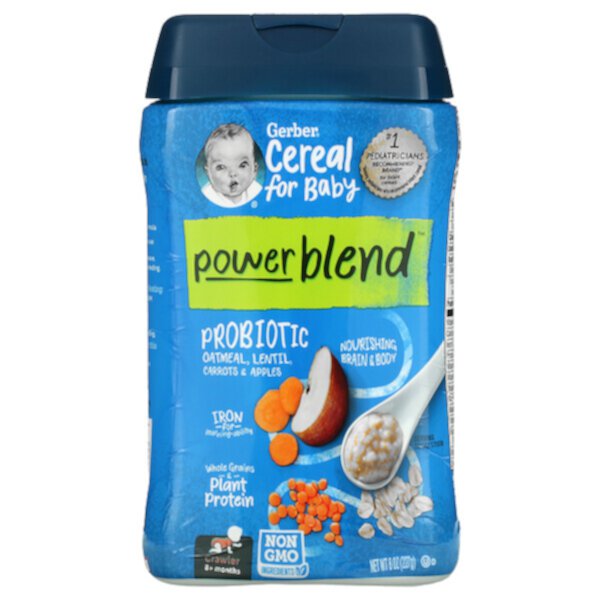 Powerblend Cereal for Baby, Пробиотическая овсянка, чечевица, морковь и яблоки, от 8 месяцев, 8 унций (227 г) GERBER