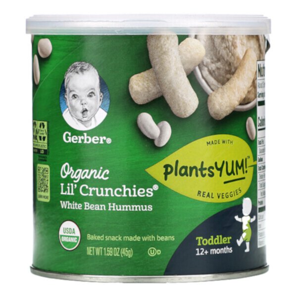 Organic Lil' Crunchies, Хумус из белой фасоли, от 12 месяцев, 1,59 унции (45 г) GERBER