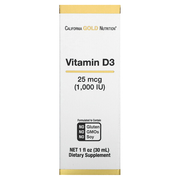 Витамин D3 - 25 мкг (1000 МЕ) - 30 мл - California Gold Nutrition California Gold Nutrition