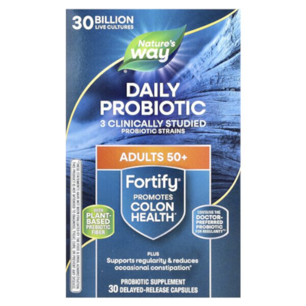 Fortify, Пробиотики + пребиотики для возраста 50+, ежедневный уход, 30 миллиардов, 30 растительных капсул с отсроченным высвобождением Nature's Way