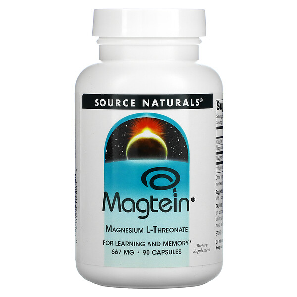 Magtein, L-треонат магния, 667 мг, 90 капсул Source Naturals