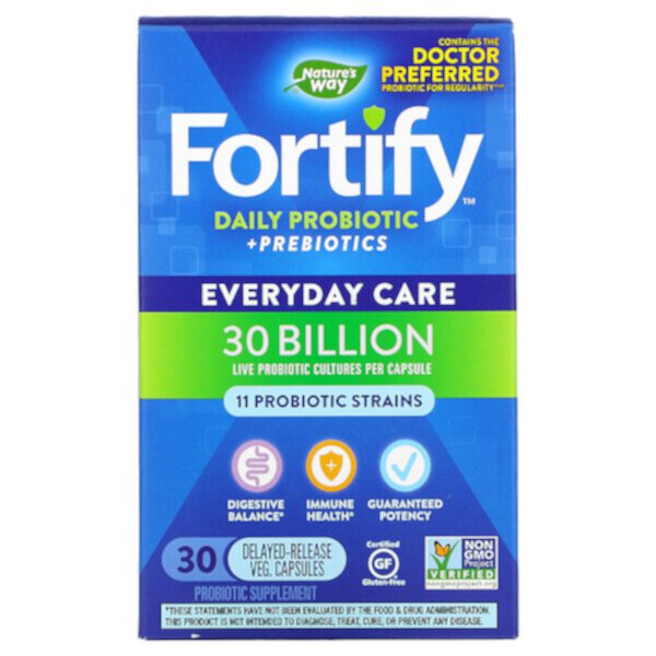 Fortify, Ежедневный Пробиотик + Пребиотики, Ежедневный Уход, 30 миллиардов КОЕ, 30 капсул с задержанным высвобождением - Nature's Way Nature's Way