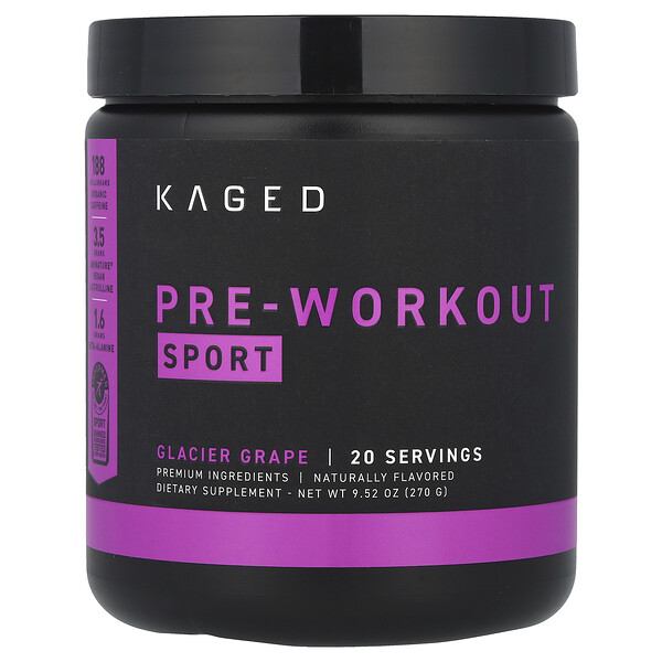 PRE-KAGED Sport, Pre-Workout, Glacier Grape, 9.31 oz (Унции) (264 g) Kaged