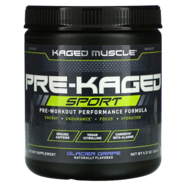 PRE-KAGED Sport, Формула повышения производительности перед тренировкой, ледниковый виноград, 9,31 унции (264 г) Kaged Muscle