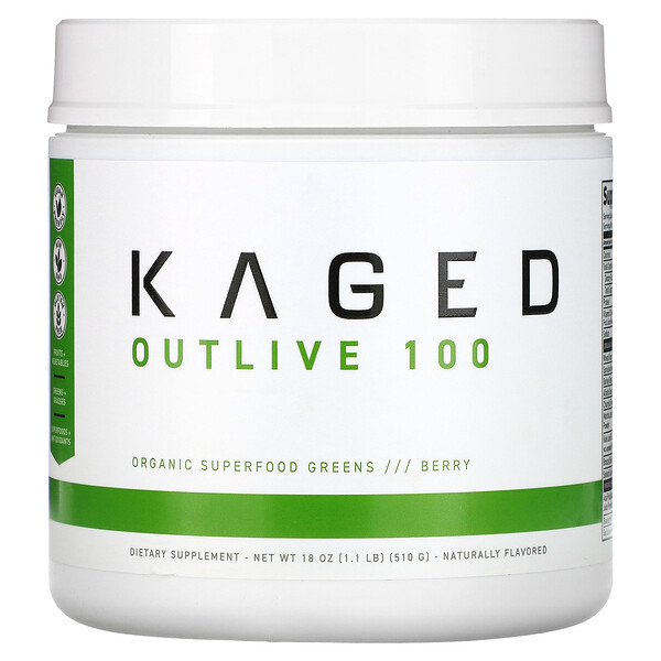Outlive 100, Органические суперпродукты премиум-класса + зелень, ягоды, 18 унций (510 г) Kaged