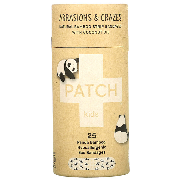 Kids, Натуральные повязки из полосок бамбука с кокосовым маслом, от ссадин и ссадин, панда, 25 экологически чистых повязок Patch