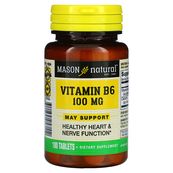 Витамин B6, 100 мг, 100 таблеток Mason Natural