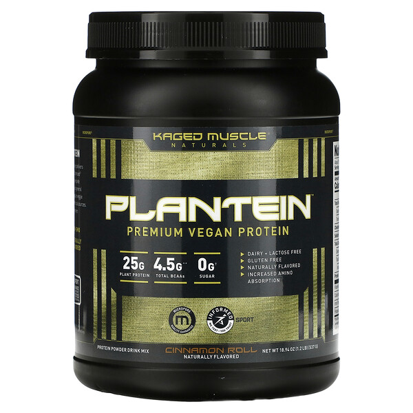 Plantein, Веганский протеин премиум-класса, булочка с корицей, 1,2 фунта (537 г) Kaged Muscle