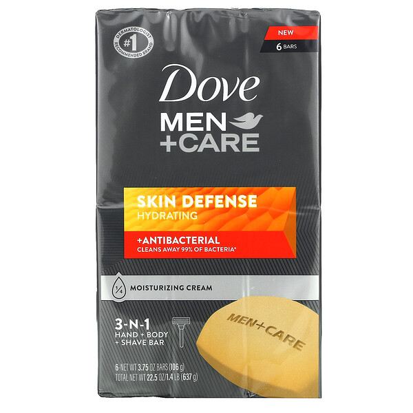 Men+Care, Защита кожи, 3-в-1: рука + тело + бритвенный батончик, 6 батончиков, 3,75 унции (106 г) каждый Dove