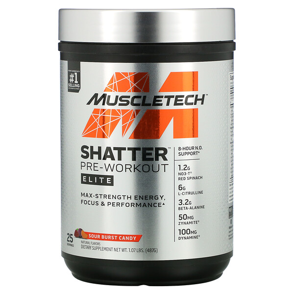 Shatter Pre-Workout Elite, Sour Burst Candy, 1,07 фунта (487 г) Muscletech