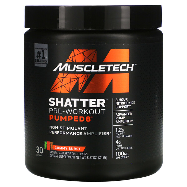 Shatter Pre-Workout Pumped8, Gummy Burst, 8,57 унции (243 г) Muscletech