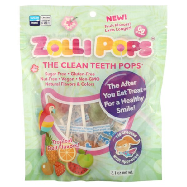 Zollipops, The Clean Teeth Pops, вкус тропических фруктов, 3,1 унции Zollipops