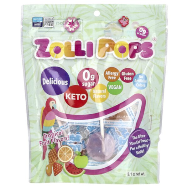 Zollipops, The Clean Teeth Pops, вкус тропических фруктов, 3,1 унции Zolli Pops