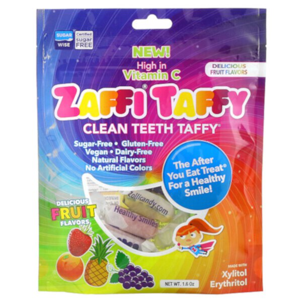 Zaffi Taffy, Ириска для чистых зубов, вкусный фруктовый вкус, 1,6 унции Zollipops