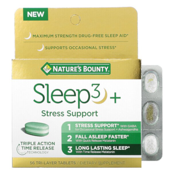 Sleep3+, Защита от стресса, 56 трехслойных таблеток Nature's Bounty