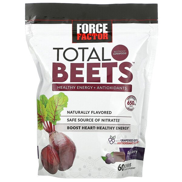 Total Beets, Healthy Energy + антиоксиданты, ягоды асаи, 325 мг, 60 жевательных таблеток Force Factor
