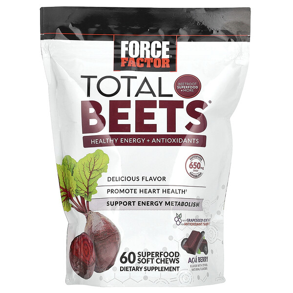 Total Beets, Healthy Energy + Antioxidants, Acai Berry, 325 mg, 60 Chews Force Factor