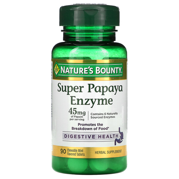 Super Papaya Enzyme, мята, 15 мг, 90 жевательных таблеток Nature's Bounty