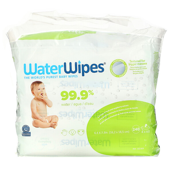 Текстурированные детские салфетки, 4 упаковки по 60 салфеток в каждой WaterWipes