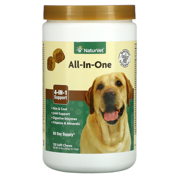 All-In-One, для собак, 120 мягких жевательных таблеток, 16,9 унций (480 г) NaturVet