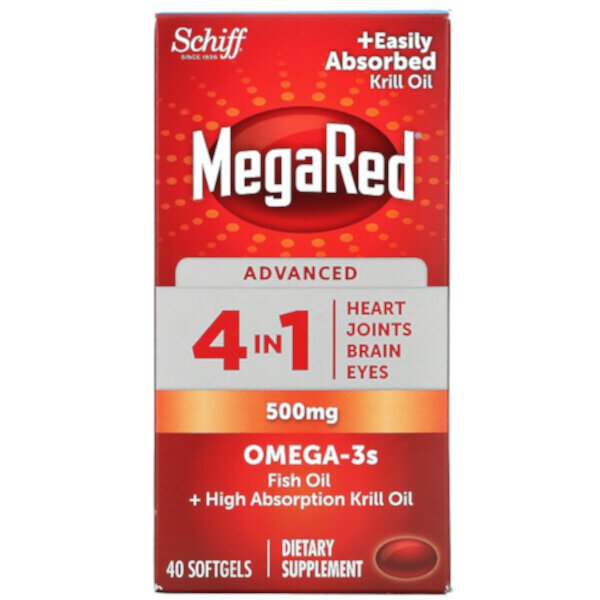 MegaRed, Advanced 4 в 1 омега-3, 500 мг, 40 мягких желатиновых капсул Schiff