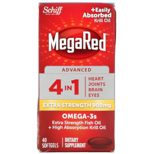 MegaRed, Advanced 4 in 1 Omega-3, Extra Strength, 900 мг, 40 мягких желатиновых капсул Schiff
