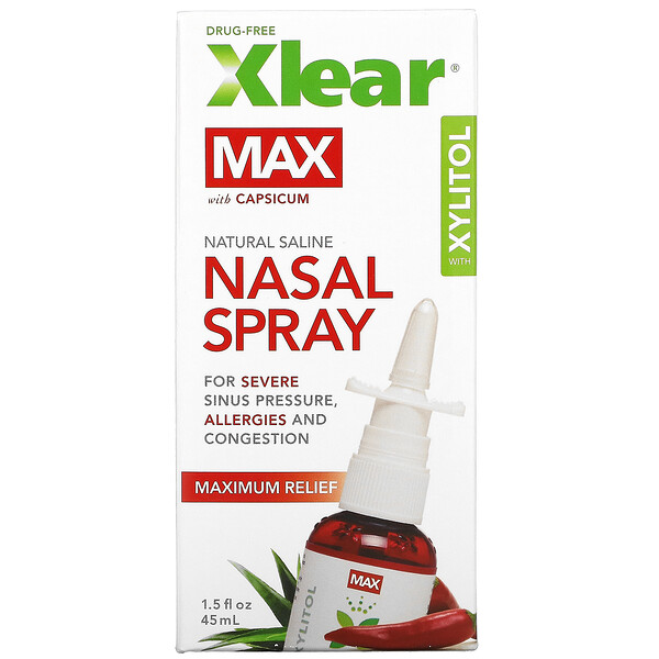 Max, Натуральный солевой спрей для носа с ксилитом, максимальное облегчение, 1,5 ж. унц. (45 мл) Xlear