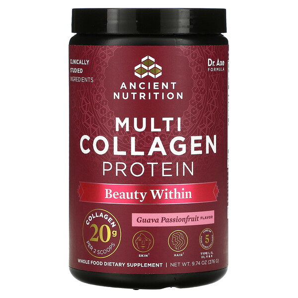 Multi Collagen Protein, Beauty Within, маракуйя из гуавы, 9,74 унции (276 г) Dr. Axe / Ancient Nutrition