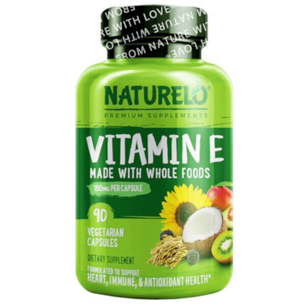 Витамин Е, приготовленный из цельных продуктов, 180 мг, 90 вегетарианских капсул NATURELO