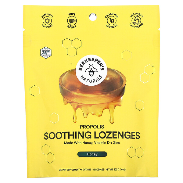 Propolis Soothing Lozenges, Honey, 6 Lozenges, 0.74 oz (21 g) Beekeeper's Naturals