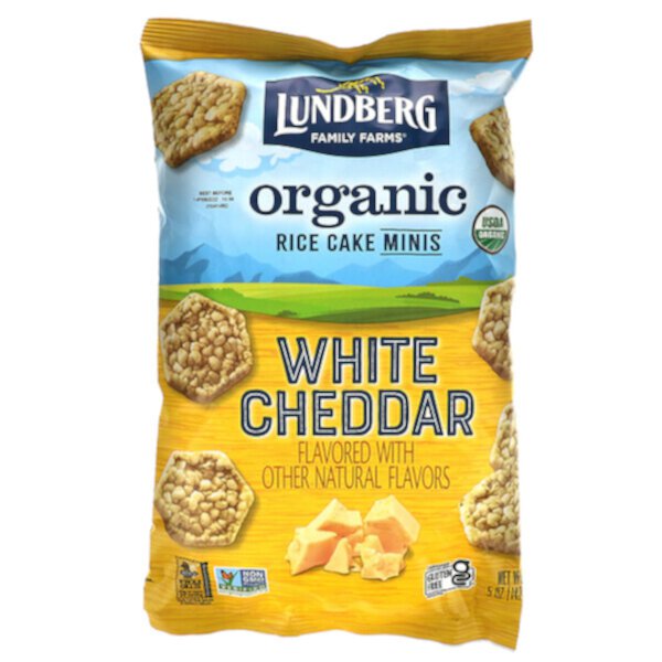 Organic Rice Cake Minis, Белый чеддер, 5 унций (142 г) Lundberg