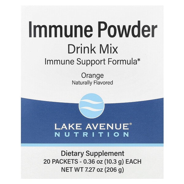 Immune Powder (Порошок) Drink Mix, Orange, 20 Packets (Пакеты ), 0.36 oz (Унции) (10.3 g) Each Lake Avenue Nutrition