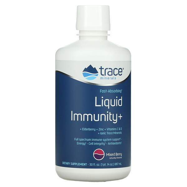 Fast-Absorbing Liquid (Жидкость) Immunity+, Mixed Berry, 30 fl oz (Жидкие унции) (887 ml) Trace Minerals Research