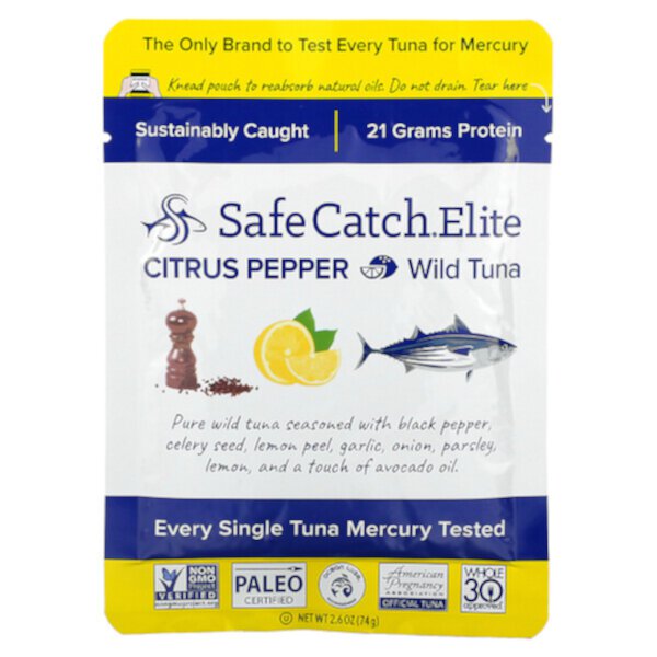 Elite, Дикий тунец, цитрусовый перец, 2,6 унции (74 г) Safe Catch