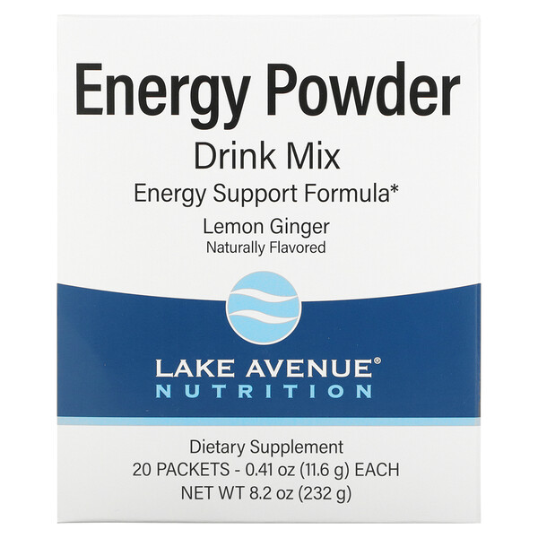 Energy Powder Drink Mix, лимонный имбирь, 20 пакетиков по 0,41 унции (11,6 г) каждый Lake Avenue Nutrition