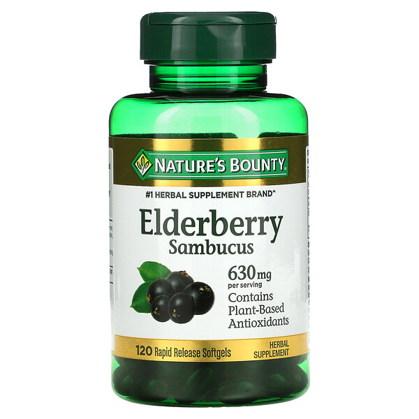 Elderberry Sambucus, 630 mg, 120 Rapid Release Softgels (Мягкие капсулы) (210 mg per Softgel) Nature's Bounty