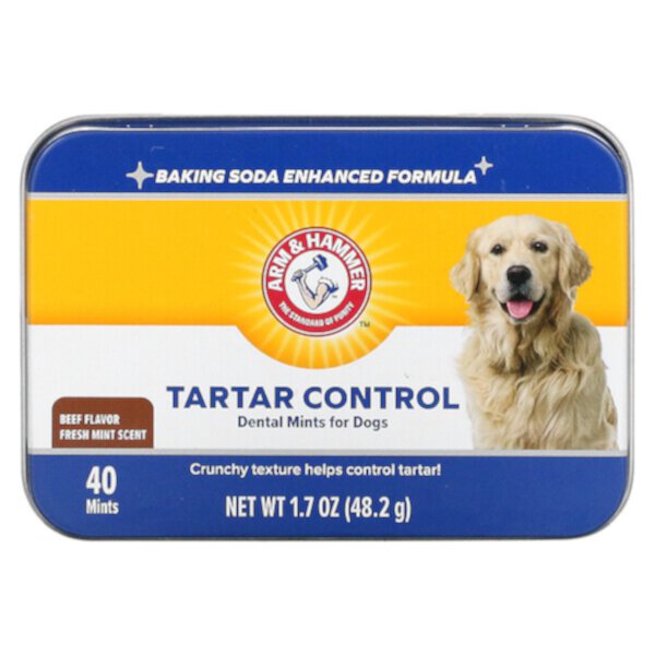 Tartar Control Dental Mints For Dogs, Аромат свежей мяты, говядина, 40 мятных конфет Arm & Hammer