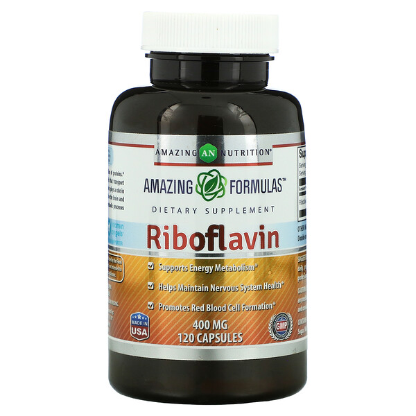 Рибофлавин, 400 мг, 120 капсул Amazing Nutrition