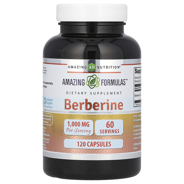 Берберин, 1000 мг, 120 капсул (500 мг на капсулу) Amazing Nutrition