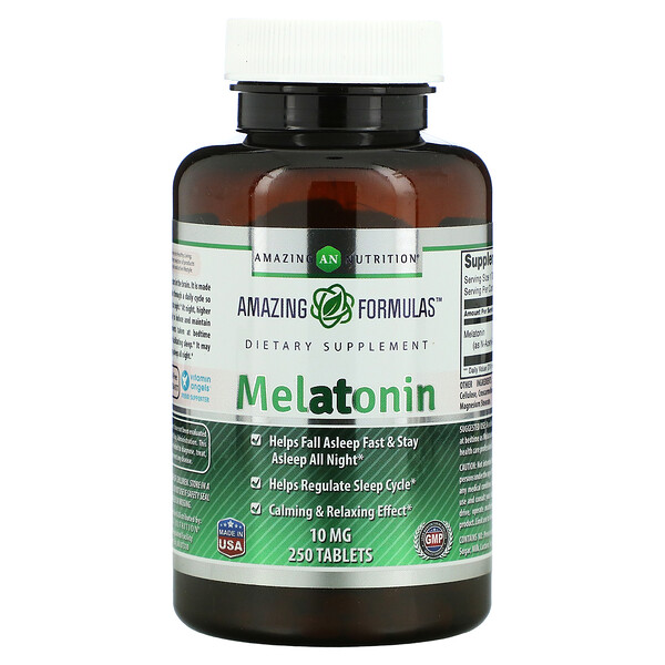 Melatonin, 10 mg, 250 Tablets (Таблетки) Amazing Nutrition