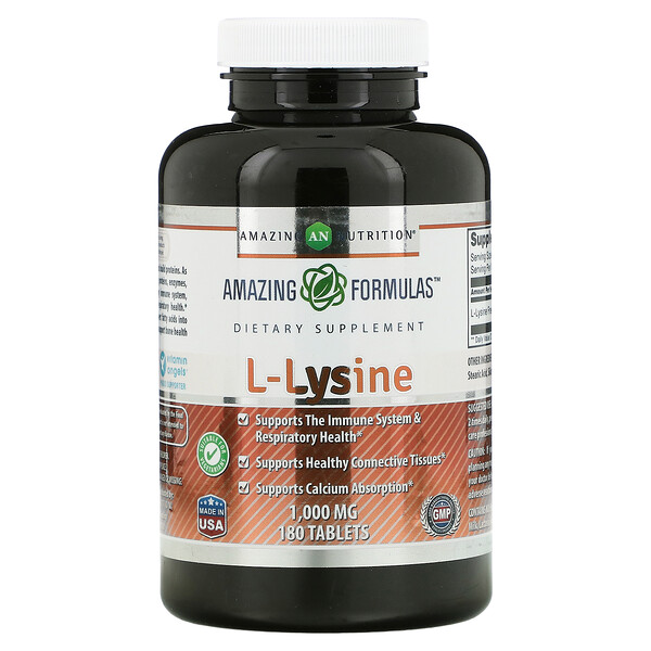 L-лизин, 1000 мг, 180 таблеток Amazing Nutrition